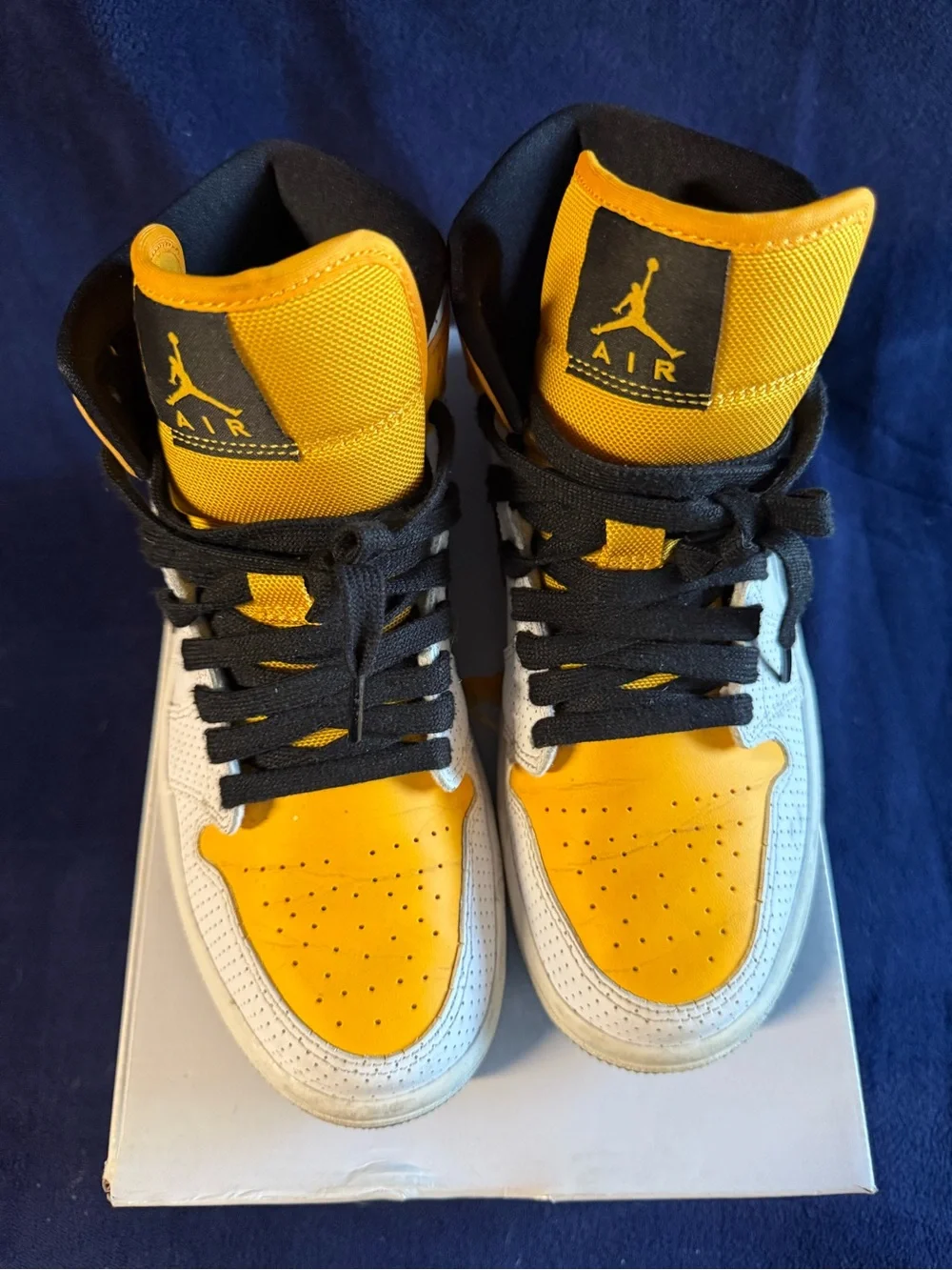 Nike Air Jordan 1 Mid White, Yellow & Black Sneakers